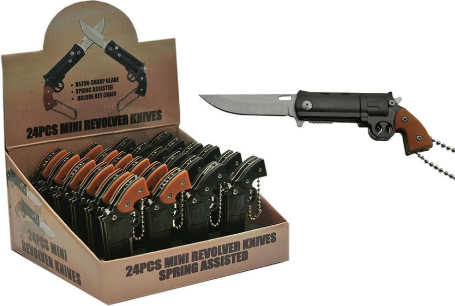 Knives * | Cn212323 Display 24 Piece Revolver Keychain Pocket Knife New